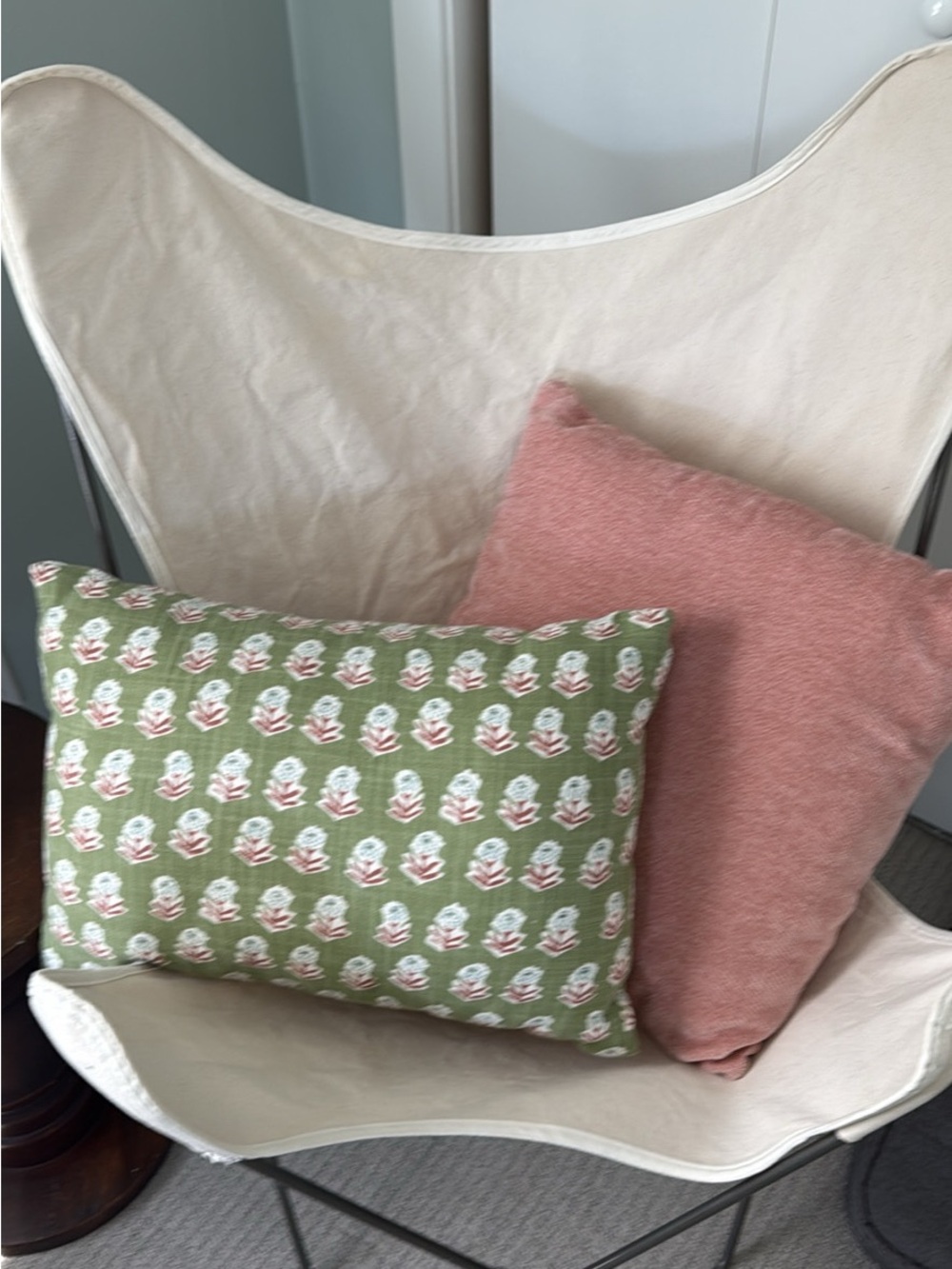 Linen Accent Pillow Set - Green & Pink